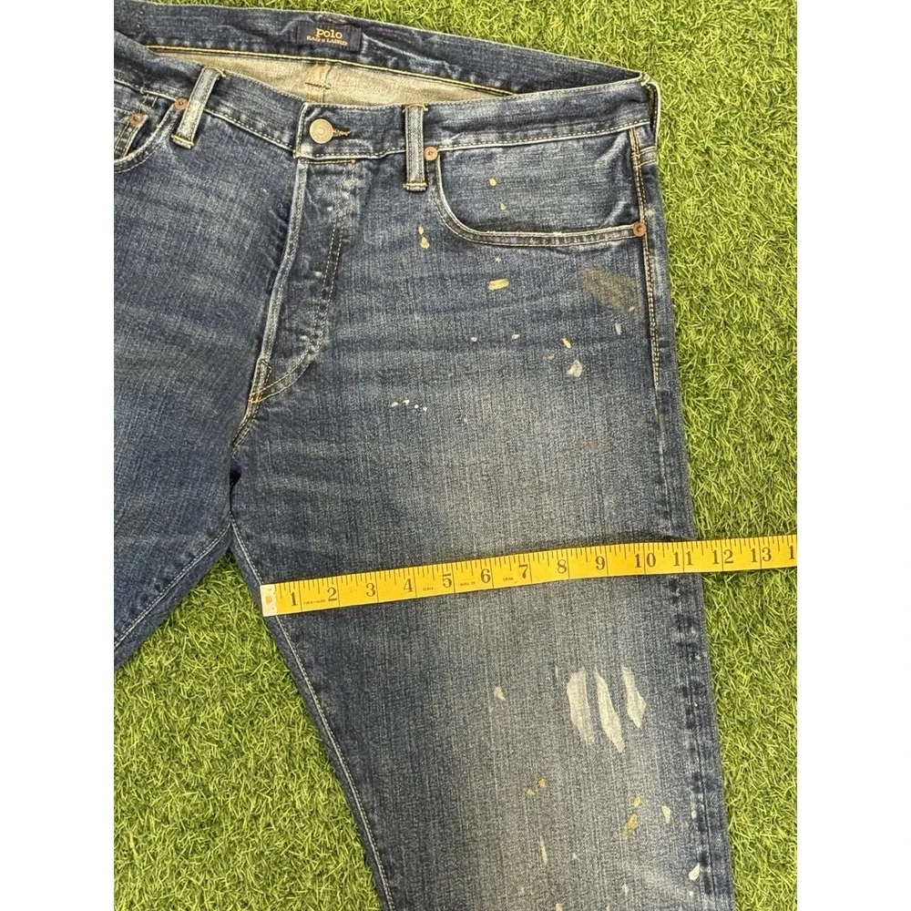 Polo Ralph Lauren Varick Slim Straight Jeans 35 x 32 Blue Jean‎ Denim Distressed